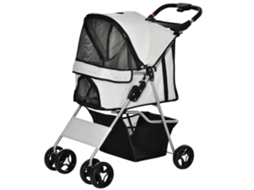 Carrinho Dobrável, Pet 10kg, Rodas Freio+porta copo+3janelas, Cinza