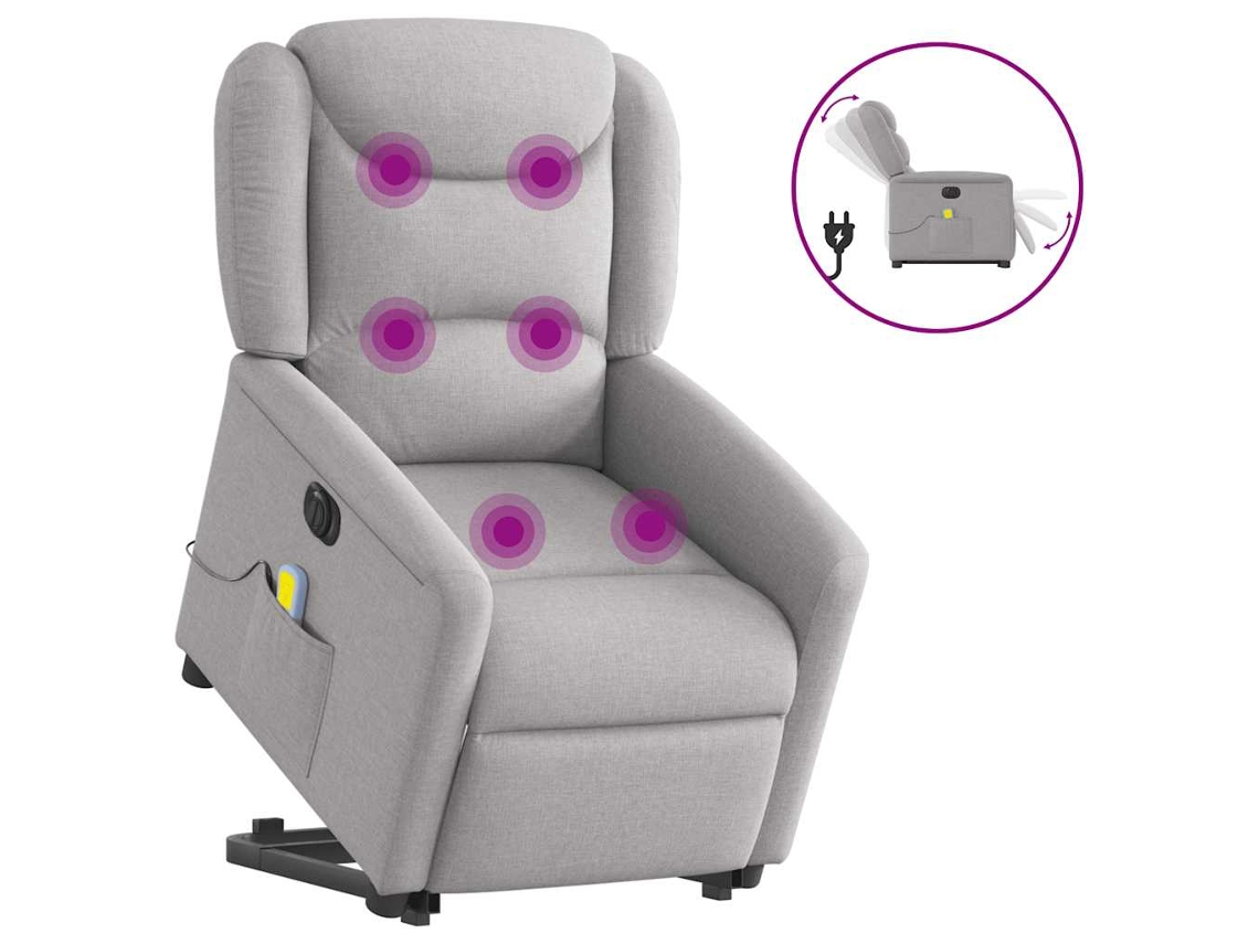 Vidaxl Poltrona Elétrica Elevatória Massagens Tecido Cinzento-nublado
