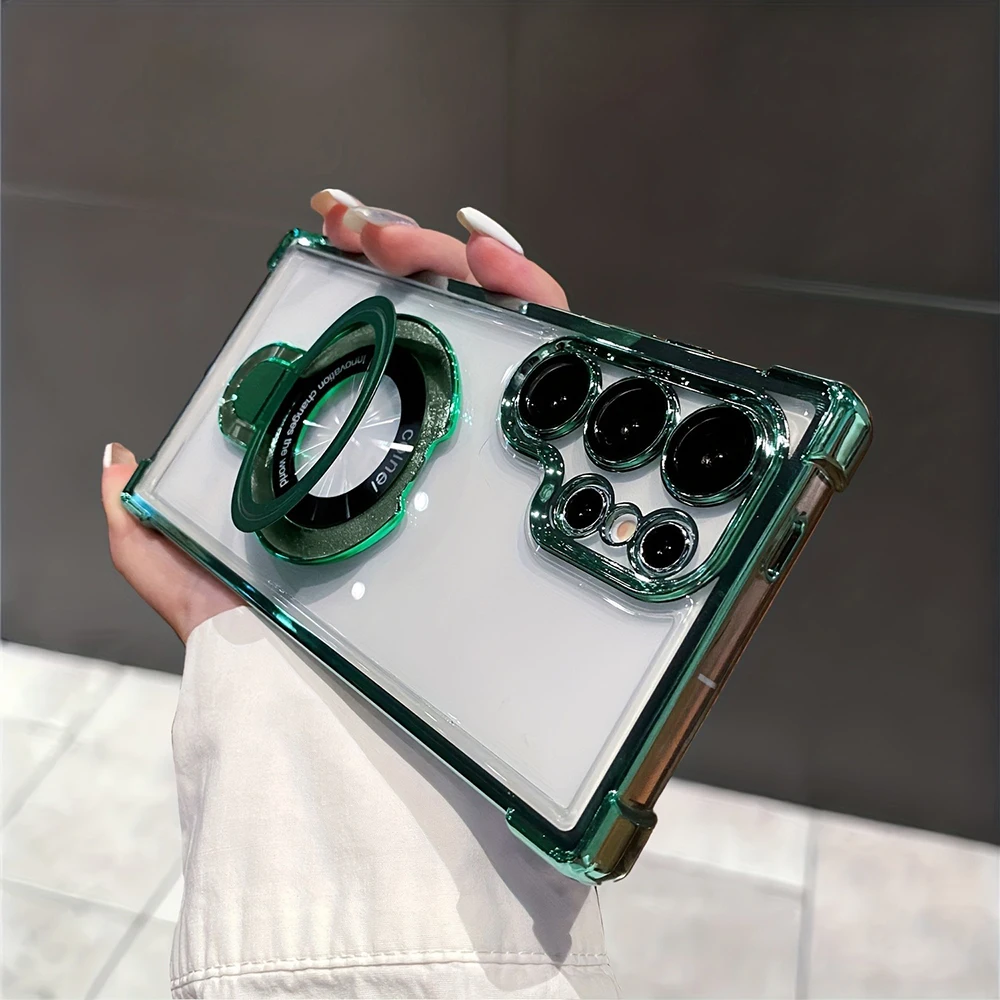 Capa Para Celular Samsung Galaxy S25 (verde) Com Suporte Magnético Eletrorevestido, Resistente A Impactos.