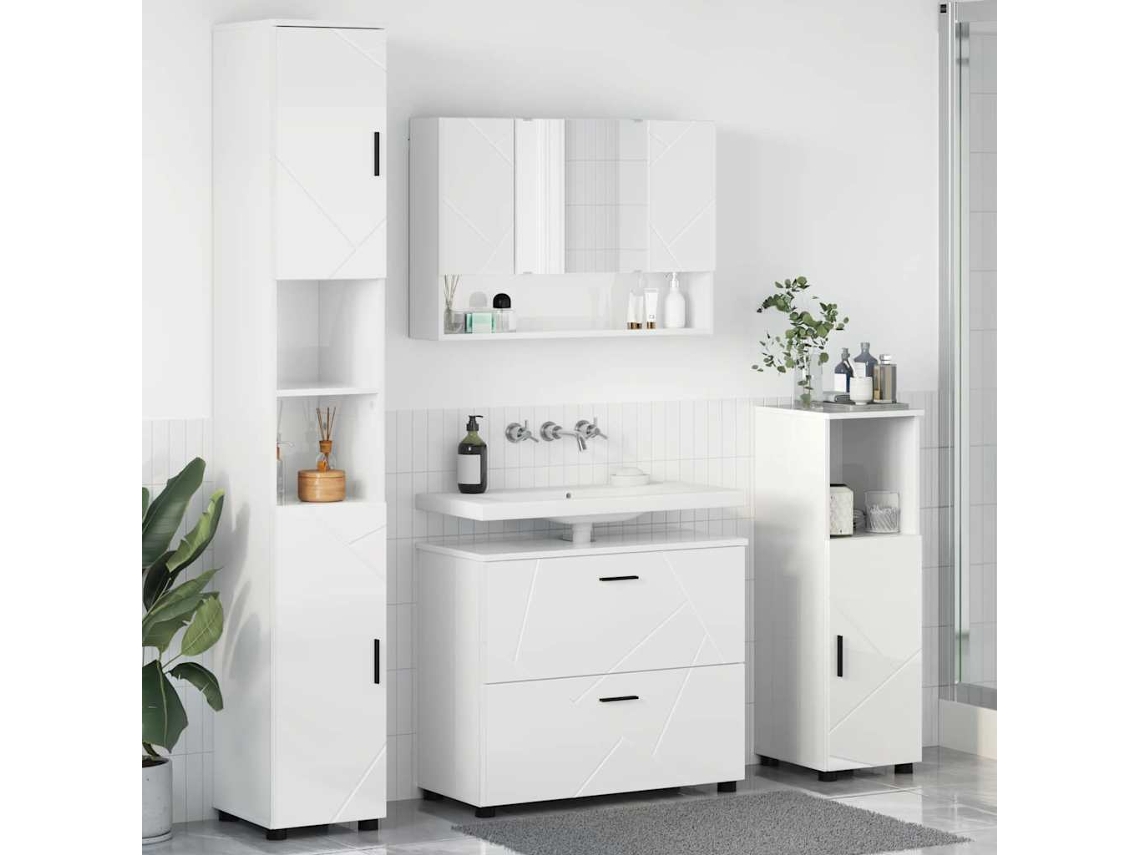Vidaxl Conjunto De Móveis Para Banheiro 4 Unid. Branco Brilhante