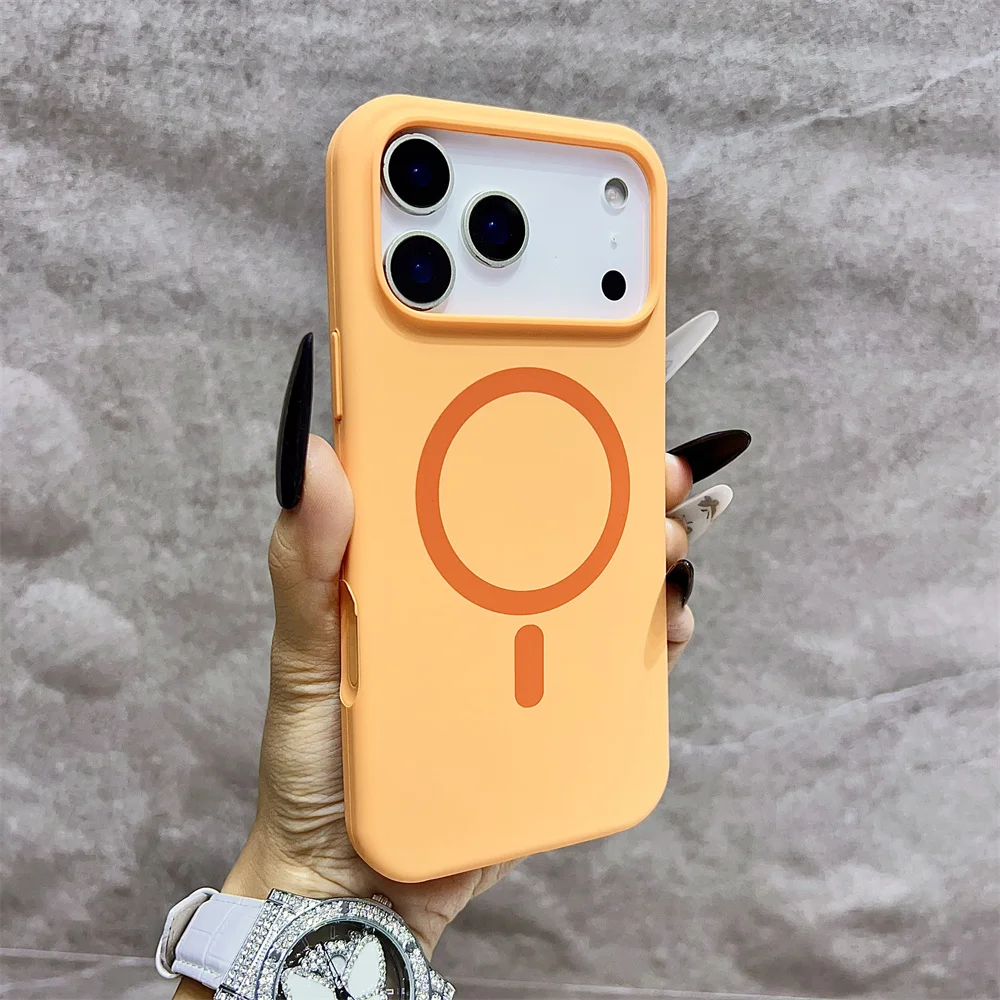 (iphone 16 Pro, Laranja) Capa Protetora Magnética Magsafe Para Iphone, Feita De Silicone.