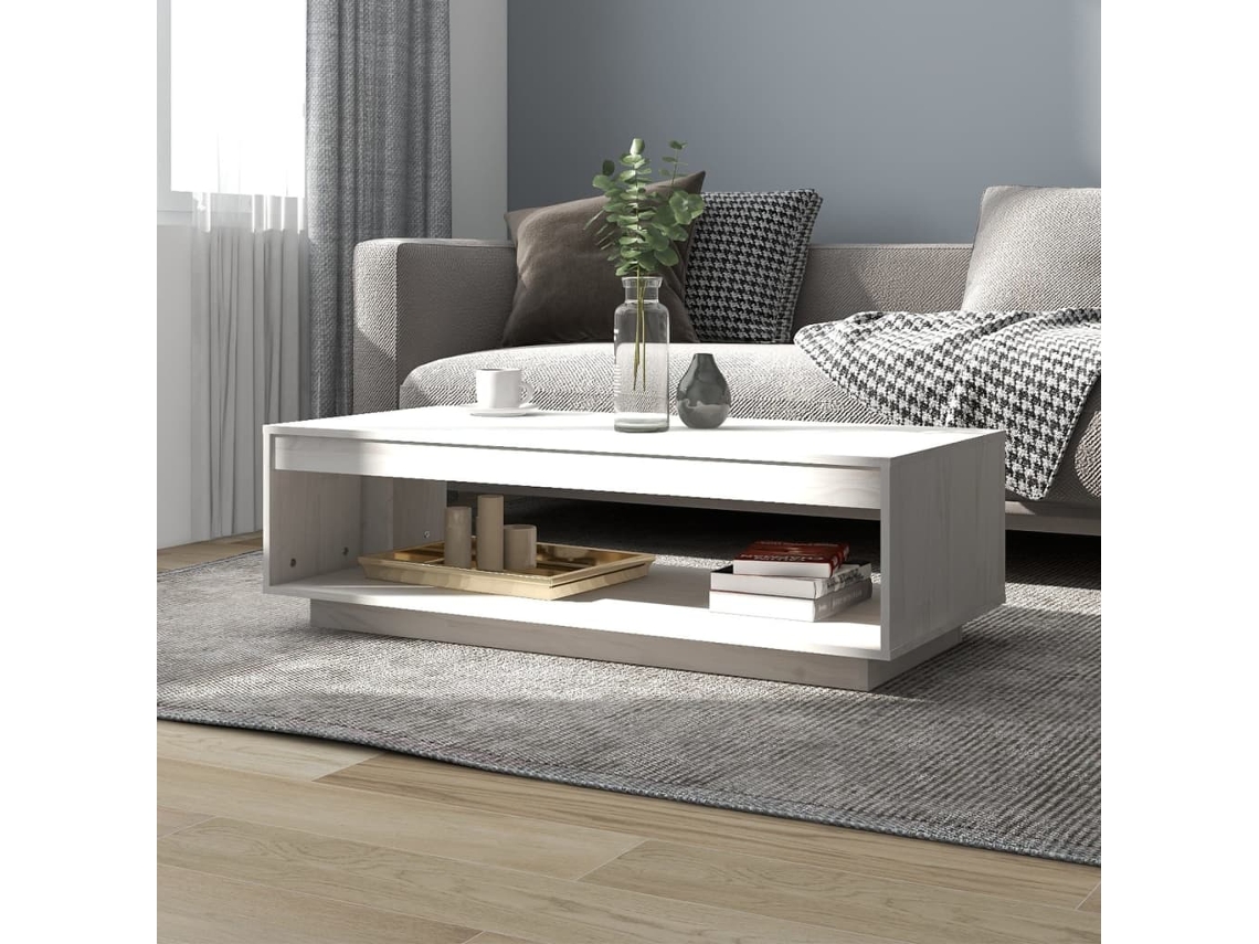 Vidaxl Mesa De Centro 110x50x33,5 Cm Madeira De Pinho Maciça Branco