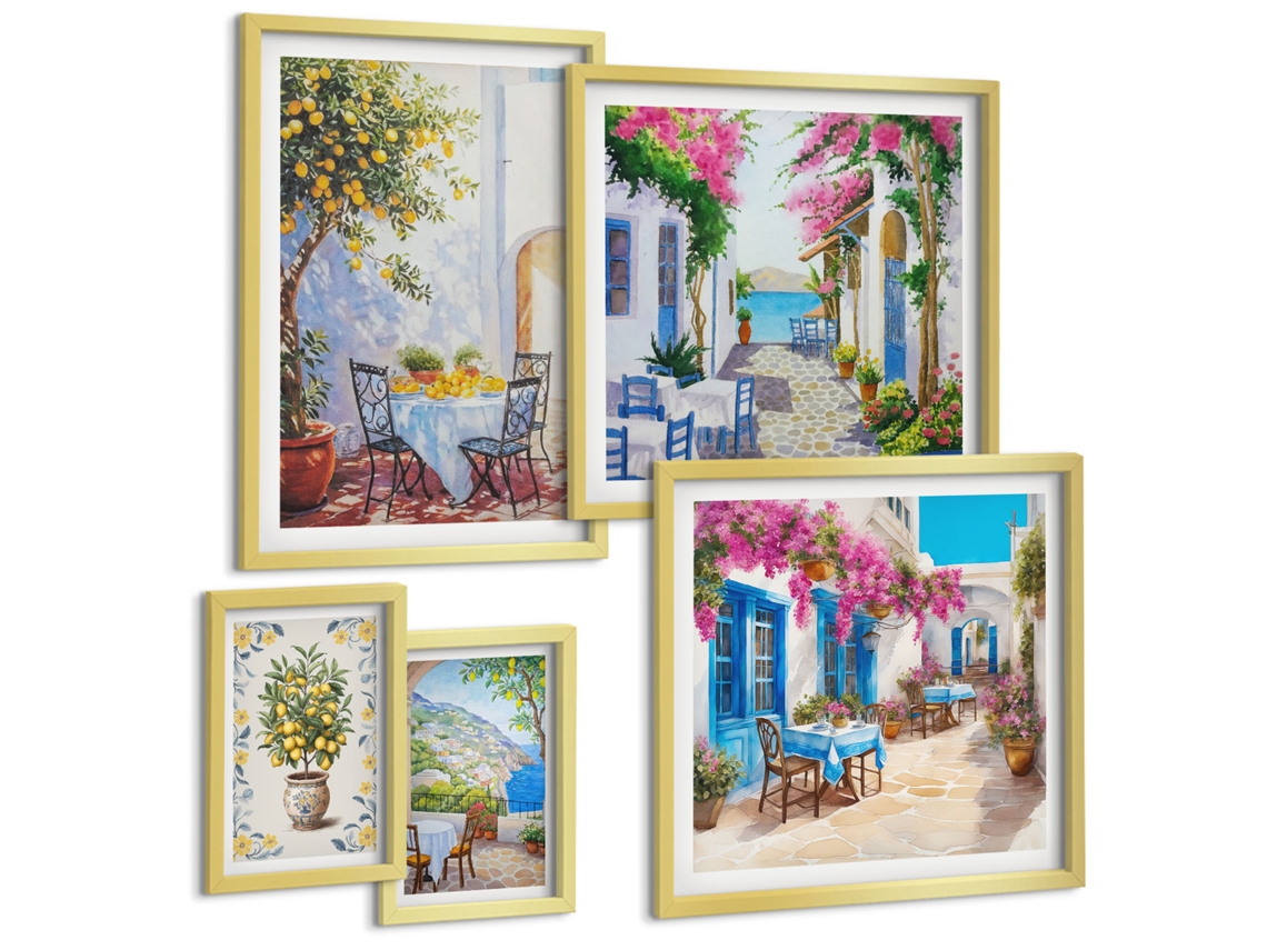 Quadros Decorativos Para Parede Limões Em Um Vaso, Plantas Moldura Dourada Quadros Para A Sala De Estar Espelharte (conjunto De 5 Imagens)