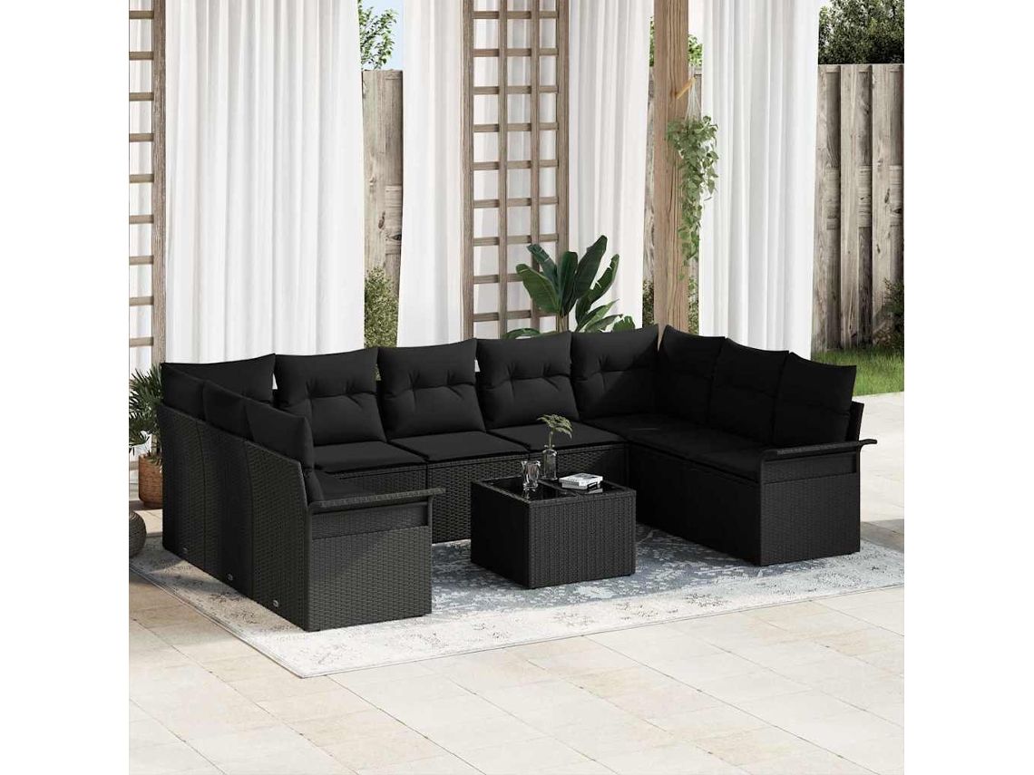 Vidaxl Conjunto de Sofá de Jardim 10 Pcs Bege Vime Pe