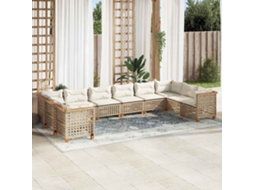 Vidaxl 10 Pcs Conjunto De Sofás P/ Jardim Com Almofadões Vime Pe Bege