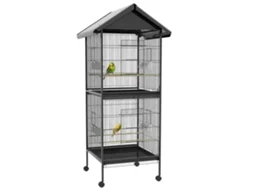 Gaiola para Pássaros Convertível em Somente uma com Rodas 4 Comedouros e 4 Poleiros e Bandejas Amovíveis 78x75x168 Cm Preto PROFESIA BOYANG
