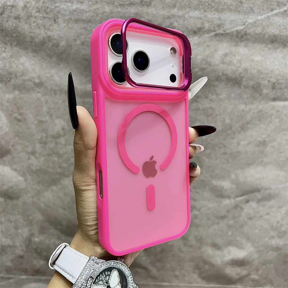 (iphone 16 Plus, Vermelho Rosado) Capa Fosca Magnética Semitransparente Para Iphone, Compatível Com Magsafe.