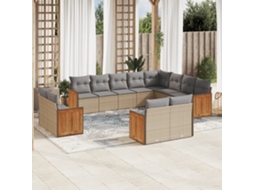 Vidaxl 12 Pcs Conjunto De Sofás P/ Jardim Com Almofadões Vime Pe Bege