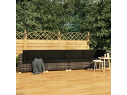 Vidaxl Conjunto Sofás De Jardim C/ Almofadões 4 Pcs Vime Pe Cinzento