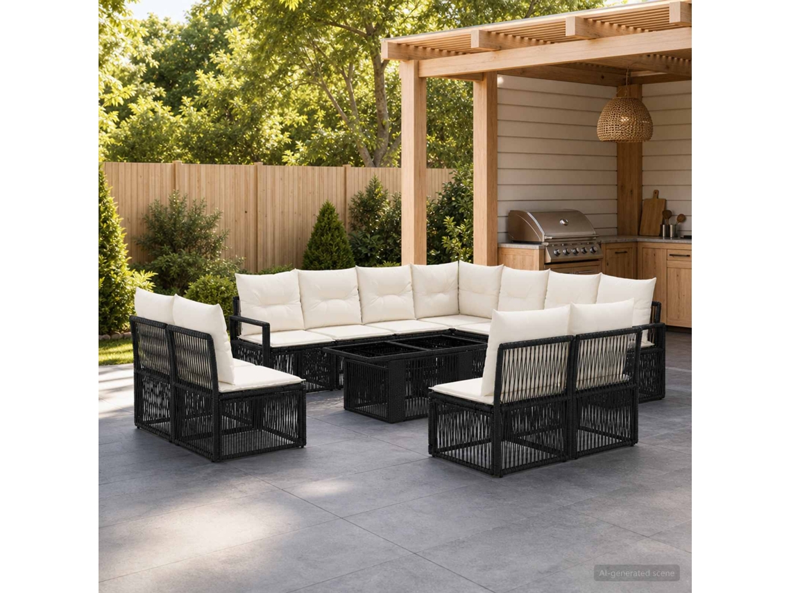 Vidaxl Conjunto De Sofá De Jardim 12 Unid. Preto E Branco Creme