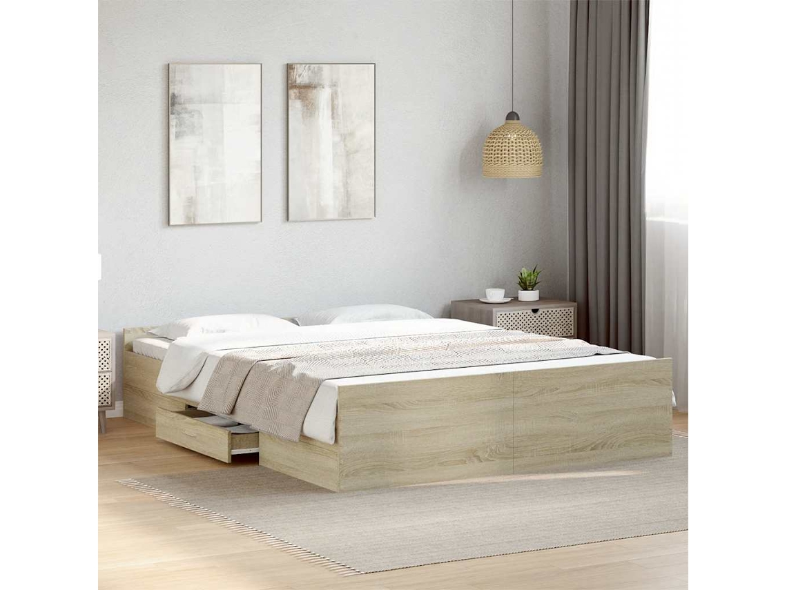 Vidaxl Estrutura De Cama C/ Gavetas Derivados Madeira Carvalho Sonoma