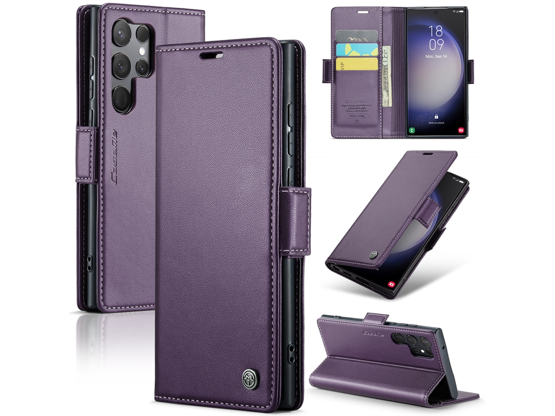 Capa Antifurto Para Celular, Capa De Couro Com Compartimento Para Cartão.roxo - Iphone 15 Plus