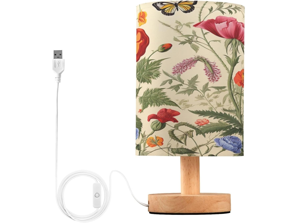 Abajur De Cabeceira Led Com Flores E Borboletas, Portas Usb, Luminária De Mesa, Luminária De Leitura, Luminária De Mesa