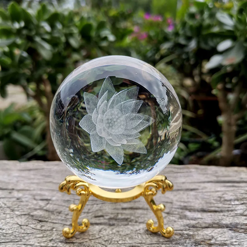 Bola de Cristal 60mm Esfera de Vidro Esculpida em 3d Peso de Papel com Base MDUG (estilo 20 60mm)