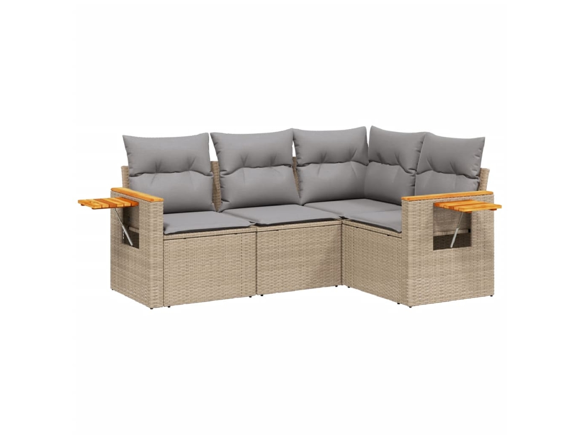 Conjunto de 4 Sofás para Jardim com Almofadões Vime Pe Bege MAISON EXCLUSIVE (4 pcs)
