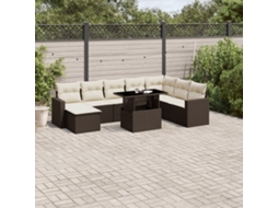 Vidaxl 9 Pcs Conjunto Sofás P/ Jardim C/ Almofadões Vime Pe Castanho