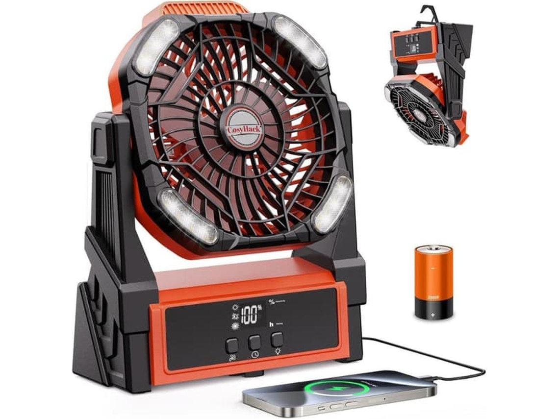 Ventilador De Camping Com Luz Led, Ventilador Portátil Com Bateria De 20000mah, 4 Velocidades Para Uso Externo E Em Barracas