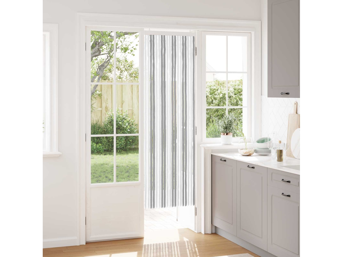 Vidaxl Cortina De Insetos Chenille Cinza E Branco 56 X 185 Cm 100% Pp
