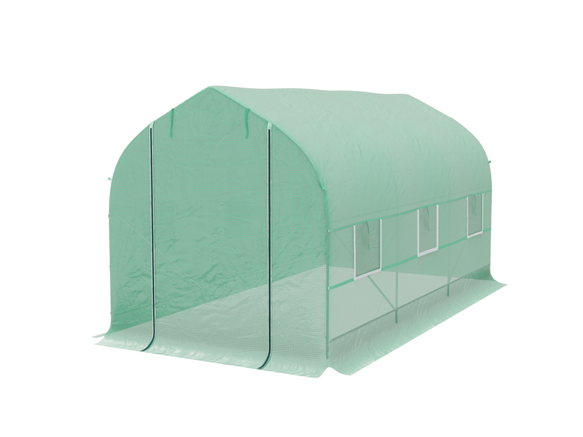 Estufa Tipo Verde Túnel 400x200x200cm De Jardim Com 6 Janelas Transpiráveis E Portas Enrolável Zíper Para Cultivo Plantas Verduras