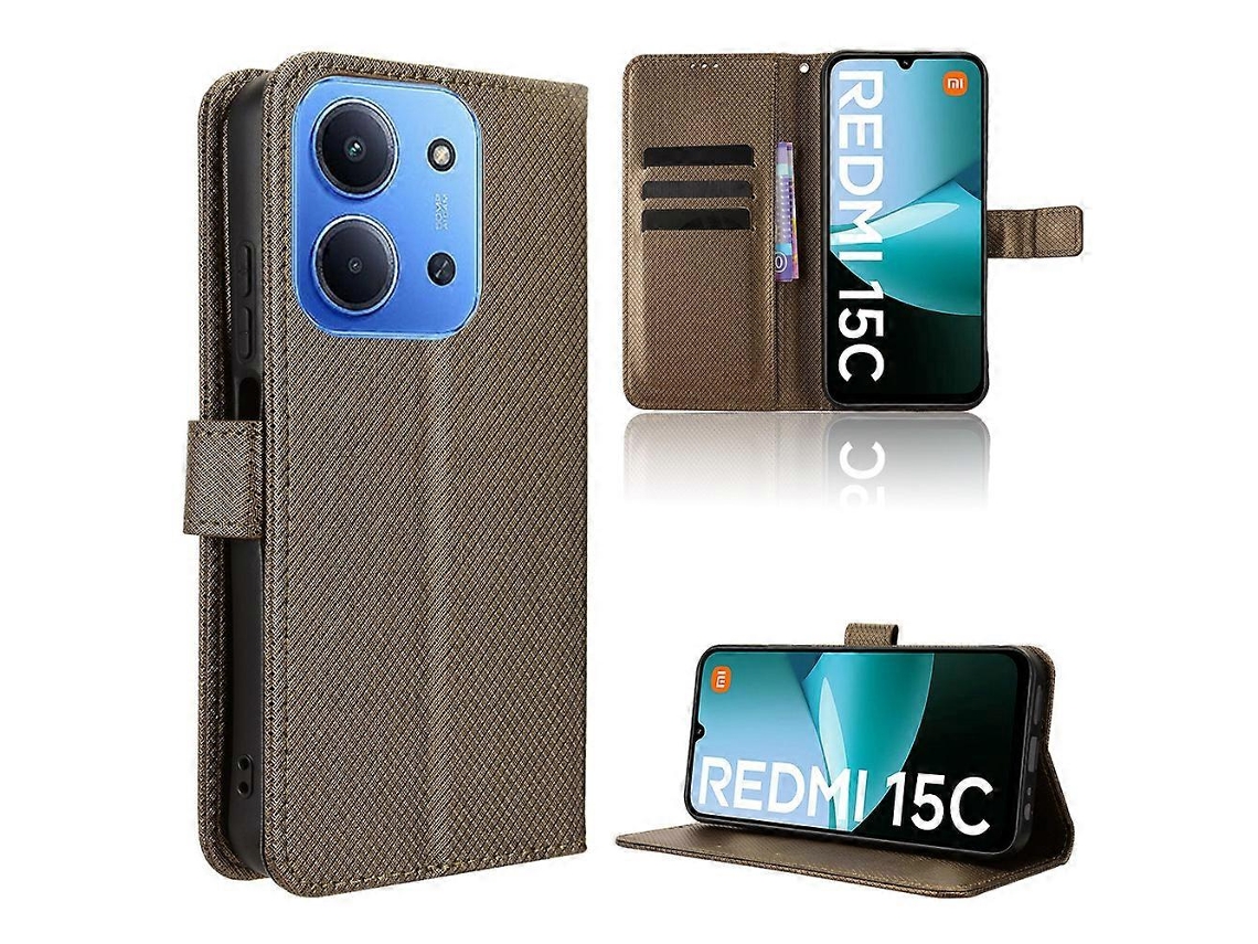Capa De Couro Tipo Carteira Tkdaddy Para Xiaomi Redmi 15c 4g (global) (171 Mm) / Poco C85 4g Com Alça E Textura De Diamante, Marrom