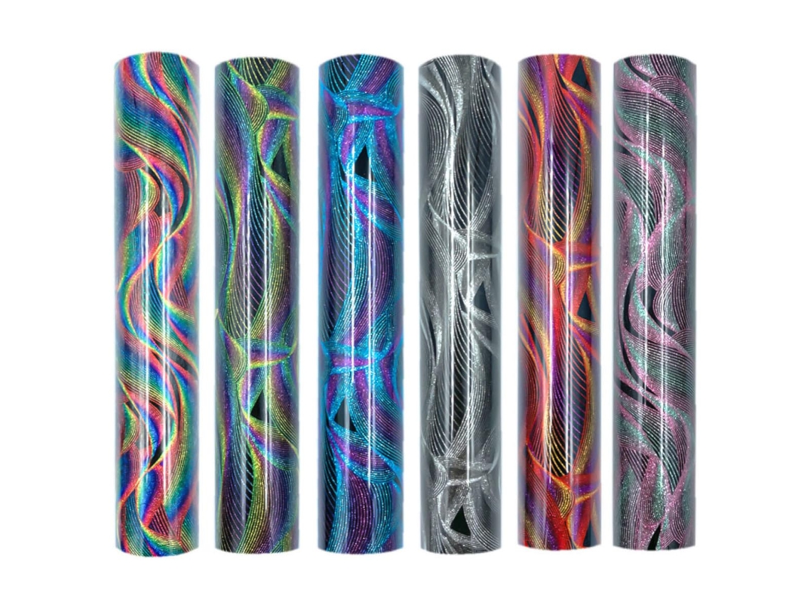 Vinil Holográfico Termocolante Com Glitter, 6 Peças, Material Pu, Adesivo Permanente Para Projetos Diy E Chapéus