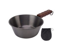 Frigideira de Camping Aço Inoxidável 304 2000ml Alça de Madeira Portátil para Outdoor Hiking