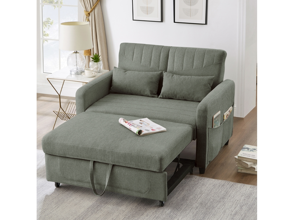 Sofá-cama 2 Lugares Dobrável Com Encosto Ajustável E Tecido Algodão Linho