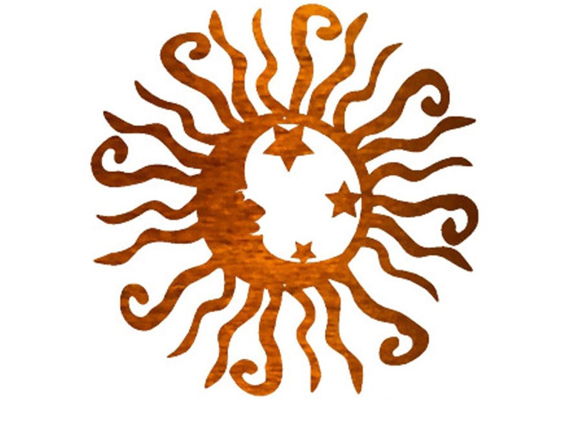 Arte De Parede De Metal Com Sol Lua E Decoração Solar Metálica