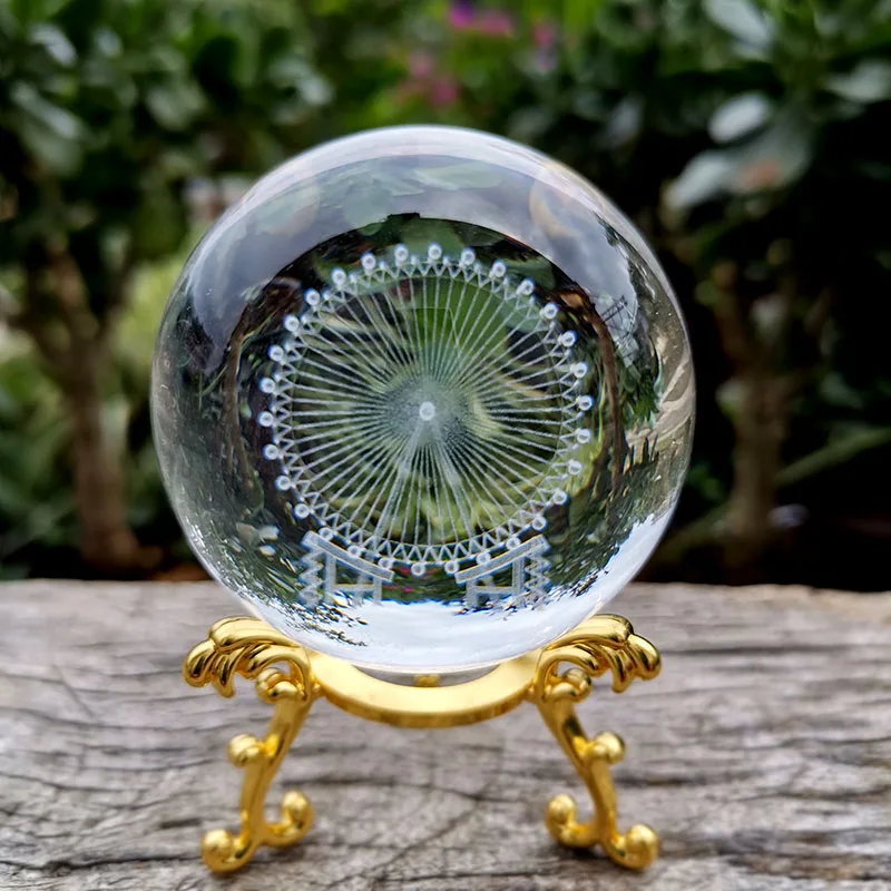 Bola de Cristal 60mm Esfera de Vidro Esculpida em 3d Peso de Papel com Base MDUG (estilo 9 60mm)