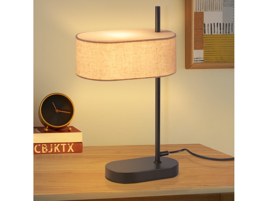 Nettlife Candeeiro De Secretária, Candeeiro De Cabeceira Vintage Para Quarto 44,5 Cm E14 Candeeiro Em Tecido De Linho Preto Com Interruptor