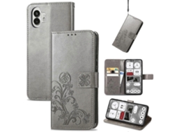 Capa De Couro Para Celular Nothing Phone 2 Com Fecho De Quatro Folhas E Fivela Em Relevo