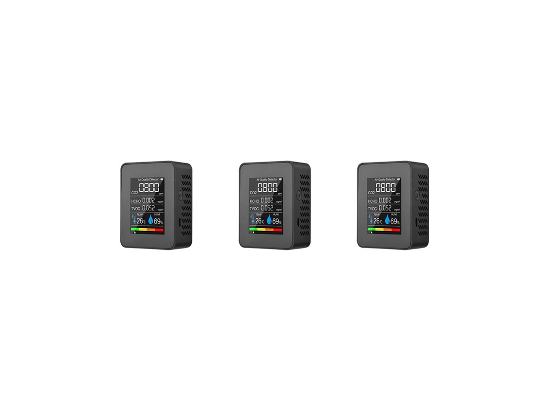 Monitor de Qualidade do Ar 3x 5 em 1: Medidor de Tvoc, Hcho, Temperatura, Umidade e Co2, Detector de Co2 Recarregável Via Usb, Preto SUNNY SPACES