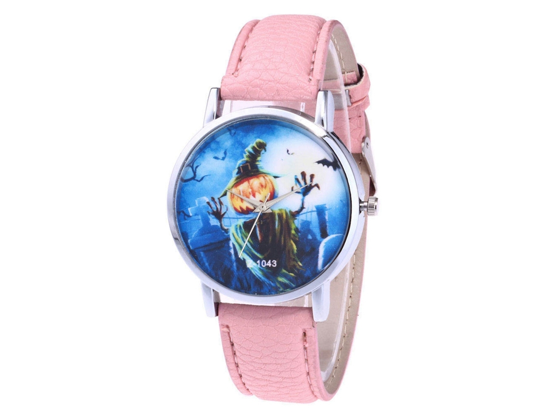 Reloj De Cuarzo Con Correa De Cuero Pu Y Dial Redondo Zhoulianfa Hallowmas (rosa)