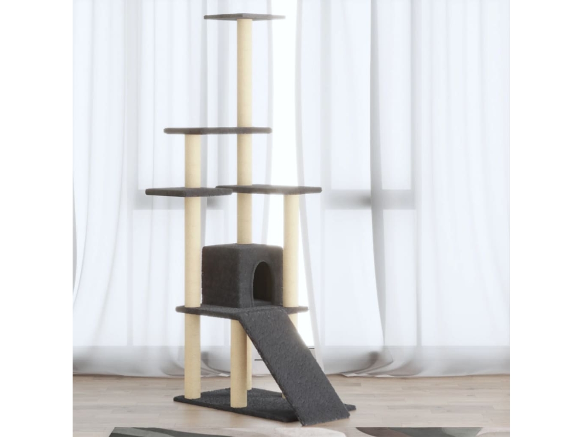 Vidaxl Árvore P/ Gatos C/ Postes Arranhadores Sisal 155cm Cinza-escuro