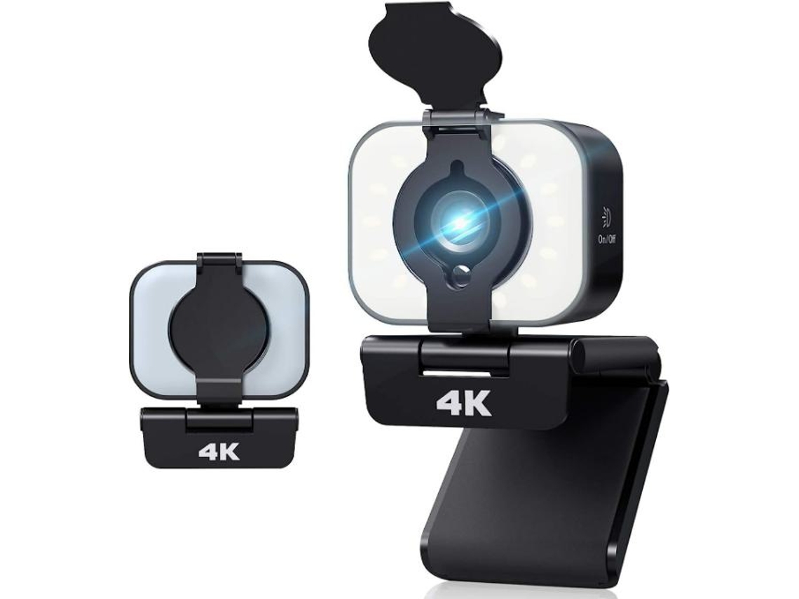 Webcam 4k Com Tripé Streaming Webcam Com Luz De Preenchimento Ajustável Webcam Microfone Estéreo Integrado Chamada De Vídeo Yizhood (preto)
