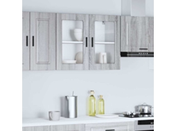 Vidaxl Armário De Parede De Cozinha Porta De Vidro Porto Cinza Sonoma