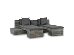 Vidaxl Conjunto Lounge De Jardim C/ Almofadões 4 Pcs Vime Pe Cinzento