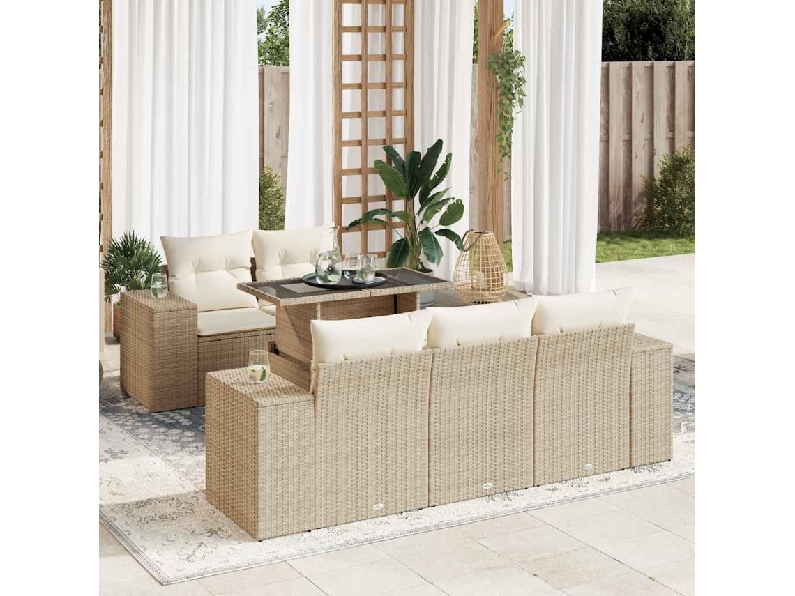 Vidaxl 6 Pcs Conjunto De Sofás P/ Jardim Com Almofadões Vime Pe Bege