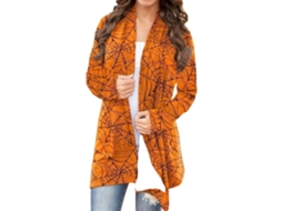 Camisa De Halloween Com Frente Aberta De Manga Longa, Ajuste Solto, Estampada, Casaco Elegante Tipo 4l