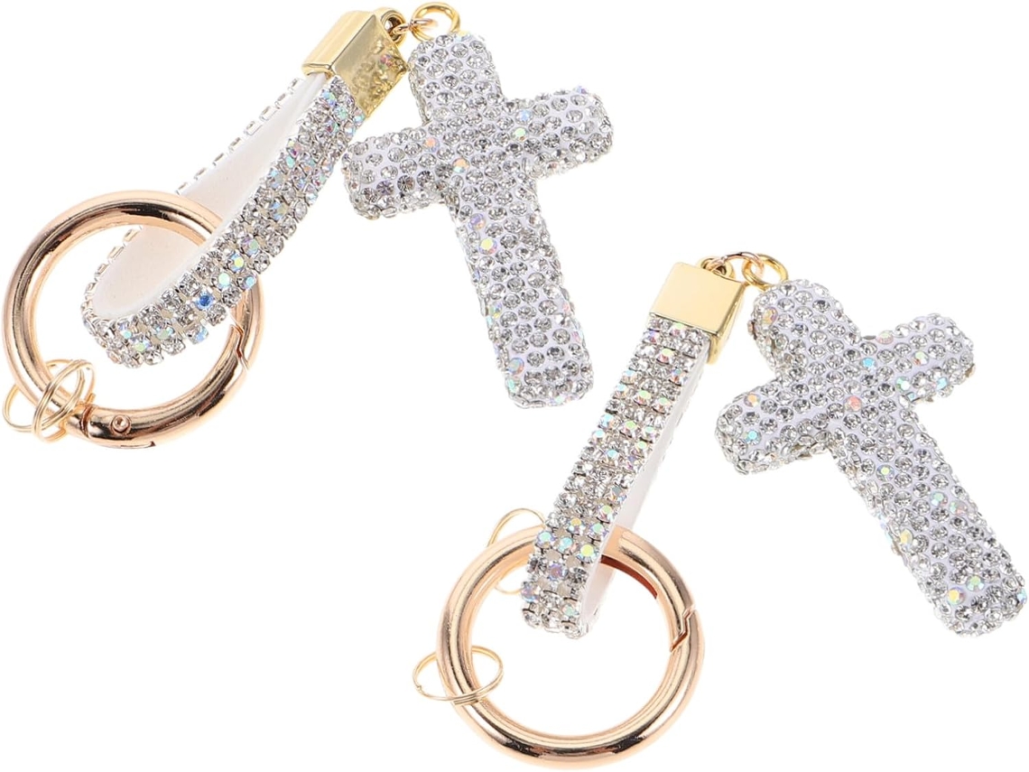 Conjunto De 2 Chaveiros Em Formato De Cruz Para Carro Com Strass Brilhantes.