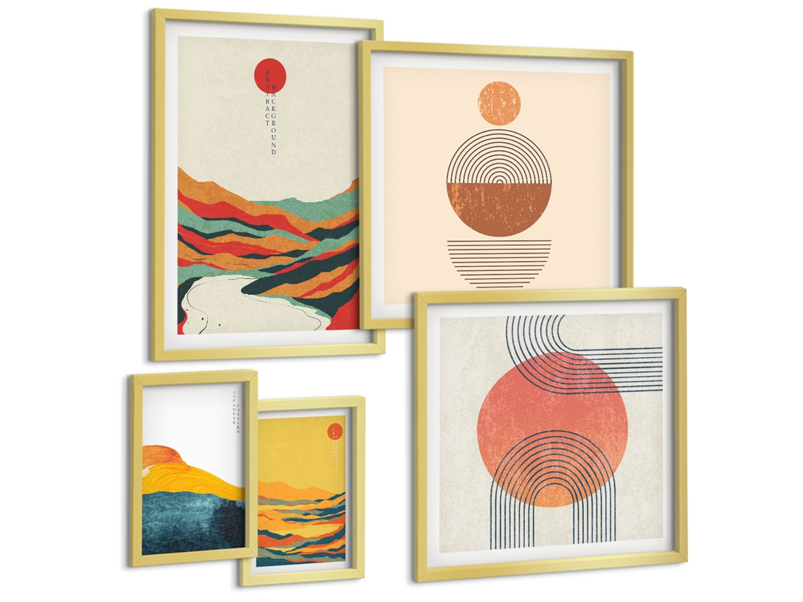 Conjunto De Pinturas Flores, Mármore Branco E Preto Moldura Dourada Quadros Para A Sala De Estar Espelharte (conjunto De 5 Imagens)