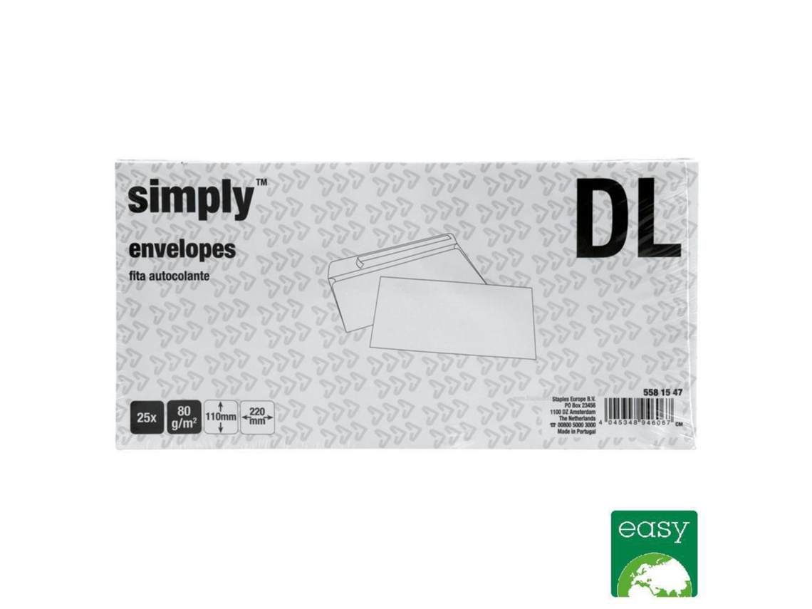 Envelope Comercial SIMPLY International Dl, 110 X 220 Mm, Autocolante, Branco, Pack 25 Unidades
