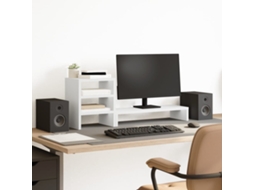 Vidaxl Suporte Monitor C/ Organizador Secretária Deriv. Madeira Branco