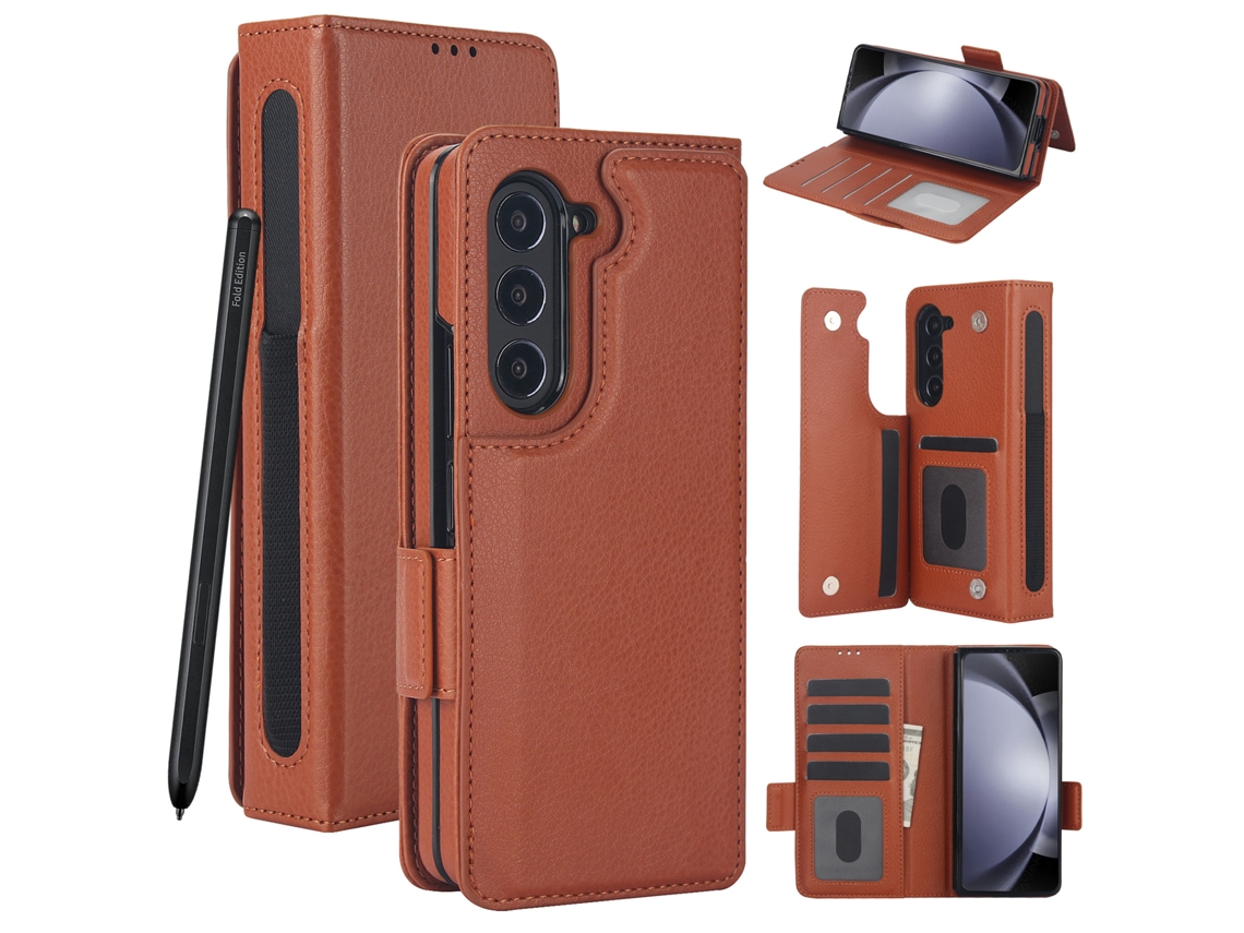 Capa Em Couro Pu Para Samsung Galaxy Z Fold 7 , Com Porta Cartões E Compartimento Para S Pen Castanho Panoona