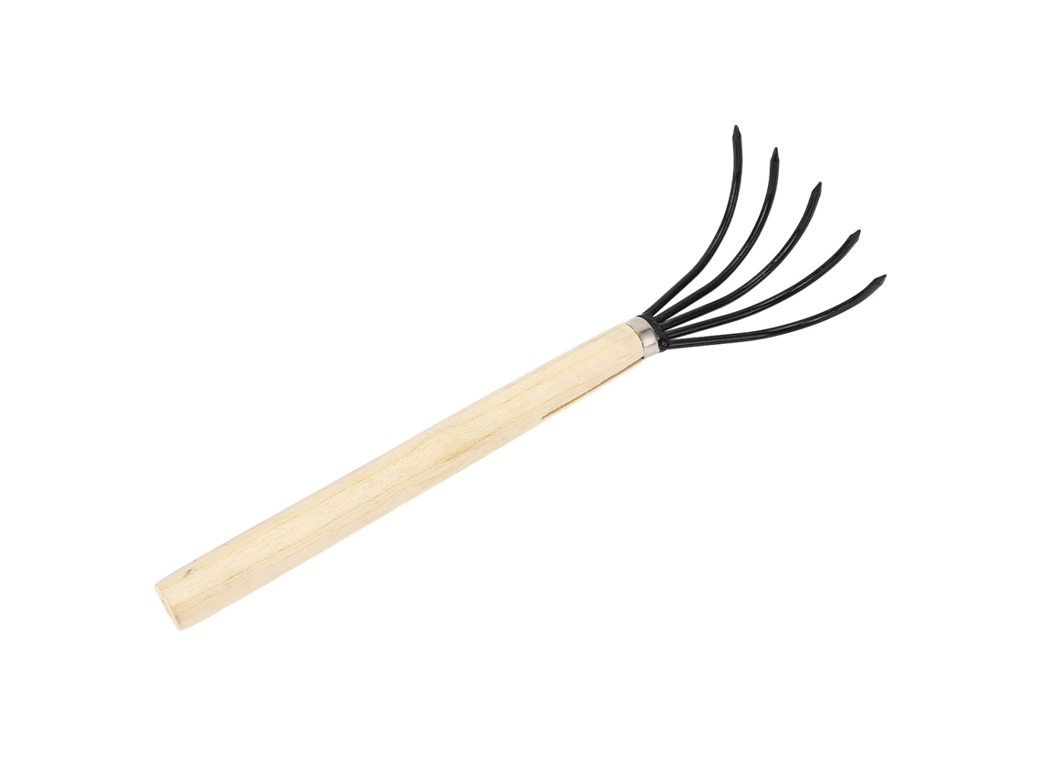 Rastrillo De Mão Jardim Com 5 Dentes De Aço, Cabo De Madeira, Design Ergonômico, Arado Para Soltar Solo