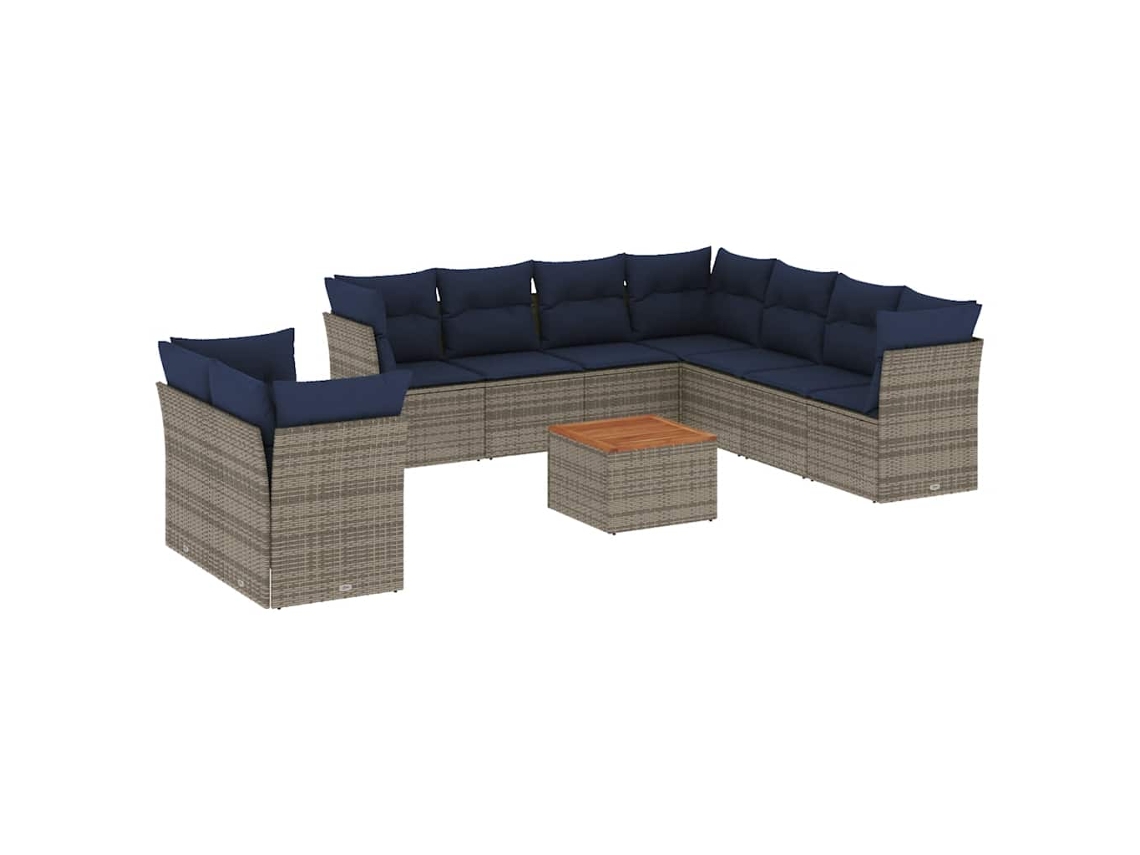 Conjunto de 10 Sofás de Jardim com Almofadões Vime Pe Cinzento MAISON EXCLUSIVE