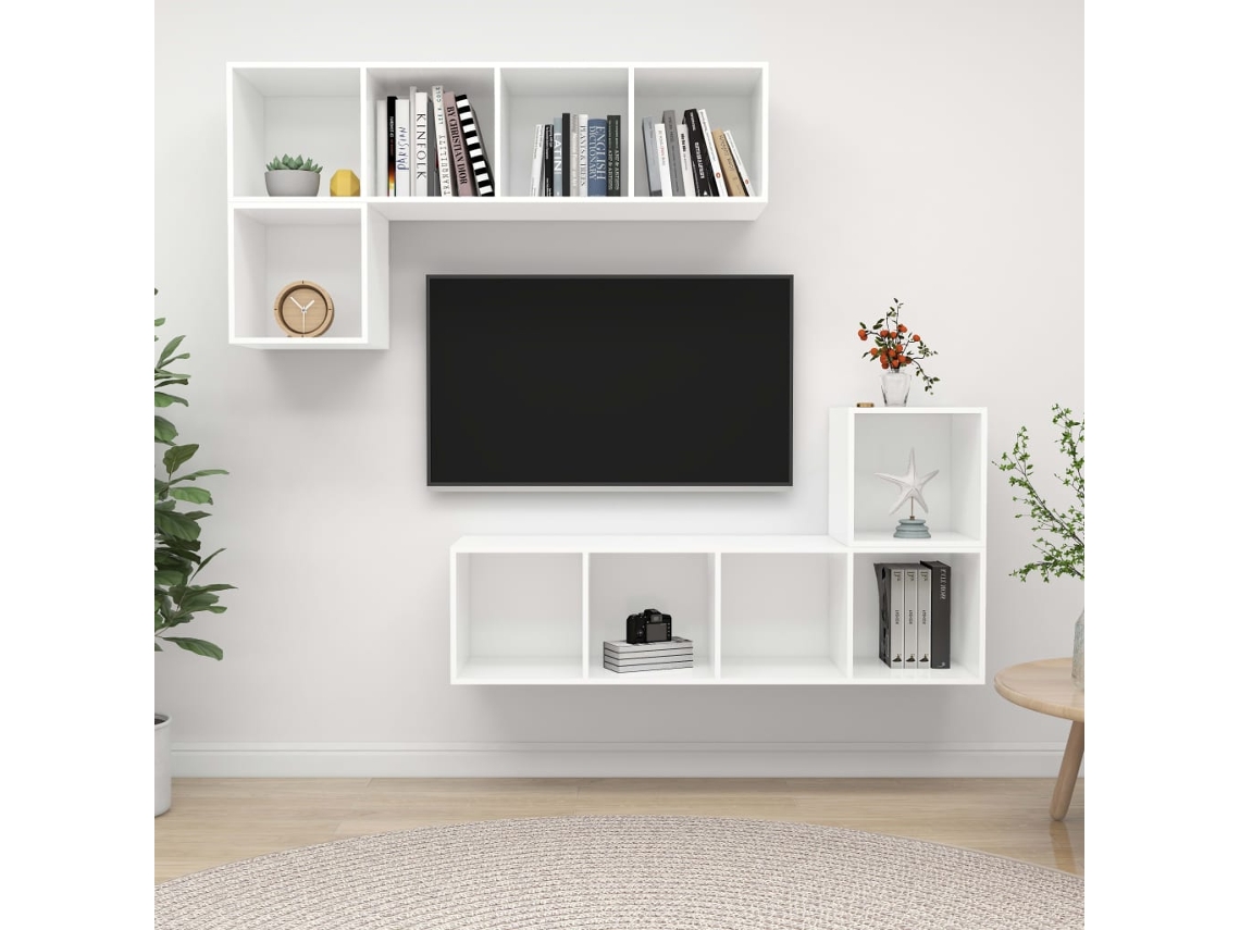 Vidaxl 4 Pcs Conjunto De Móveis De Tv Contraplacado Branco