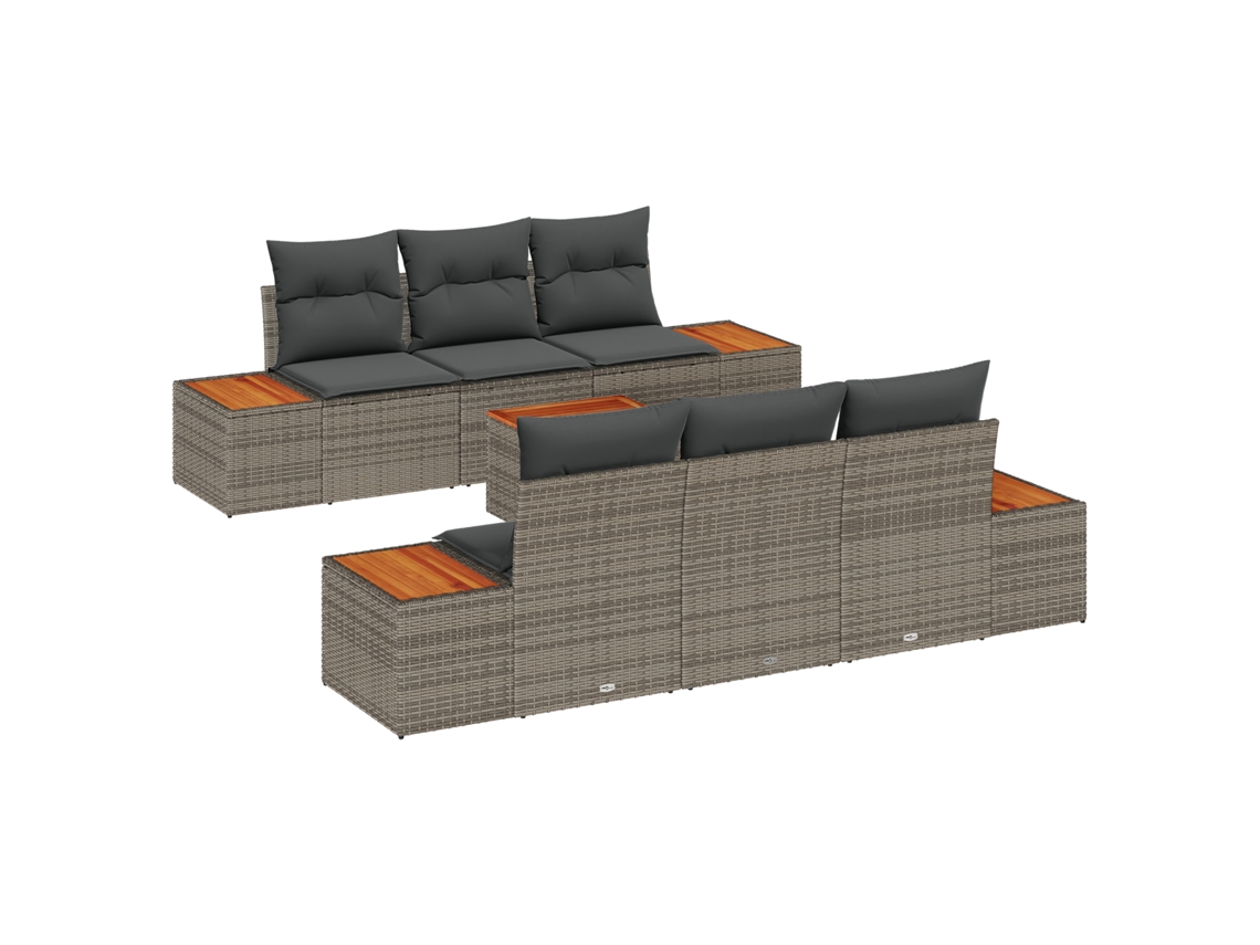 Conjunto 7 Conjunto De Sofá De Jardim Vidaxl Cinzento Vime Pe (55 X 55 X 37 Cm)