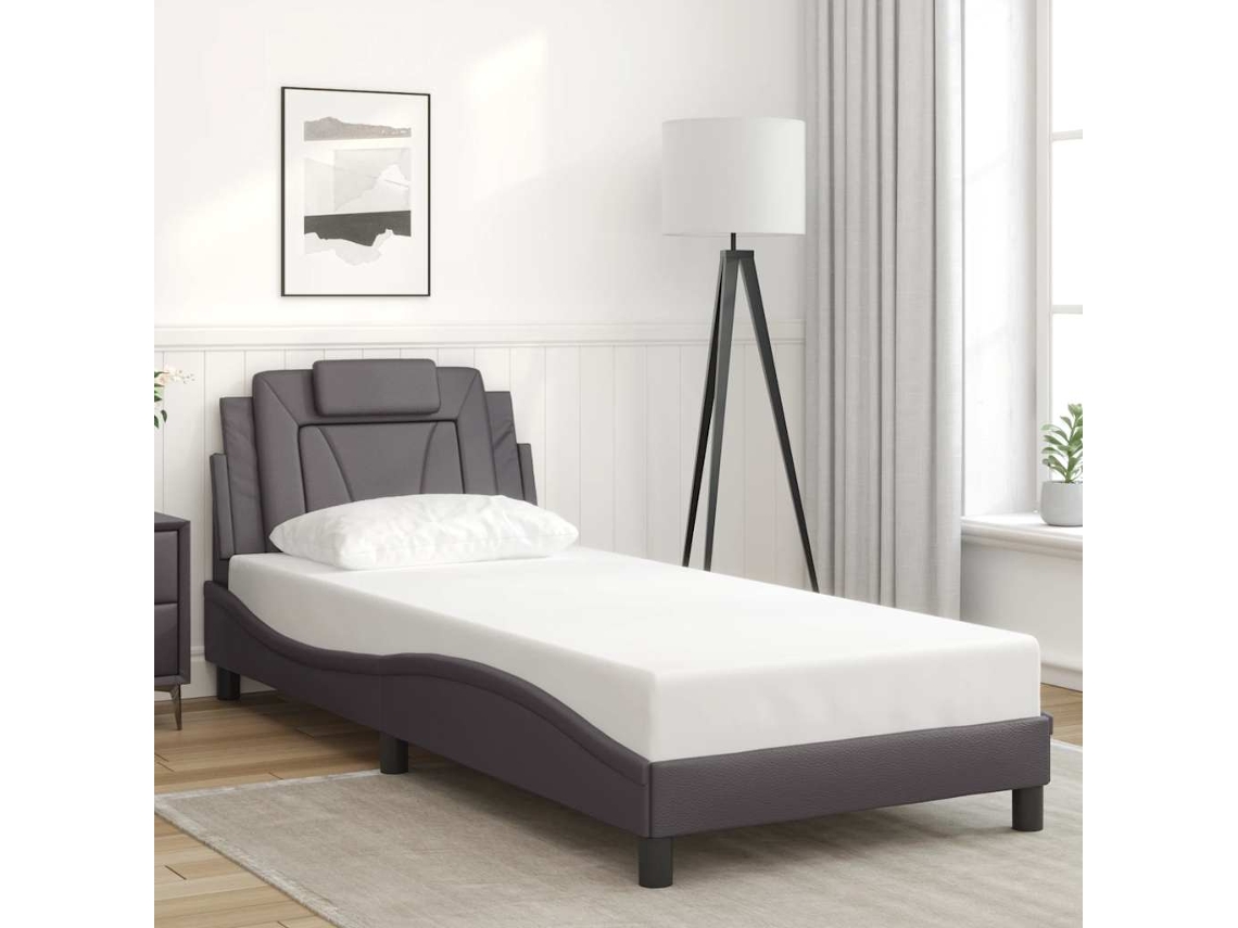 Vidaxl Estrutura De Cama Viana Sem Colchão 90x200 Cm Couro Artificial Cinzento