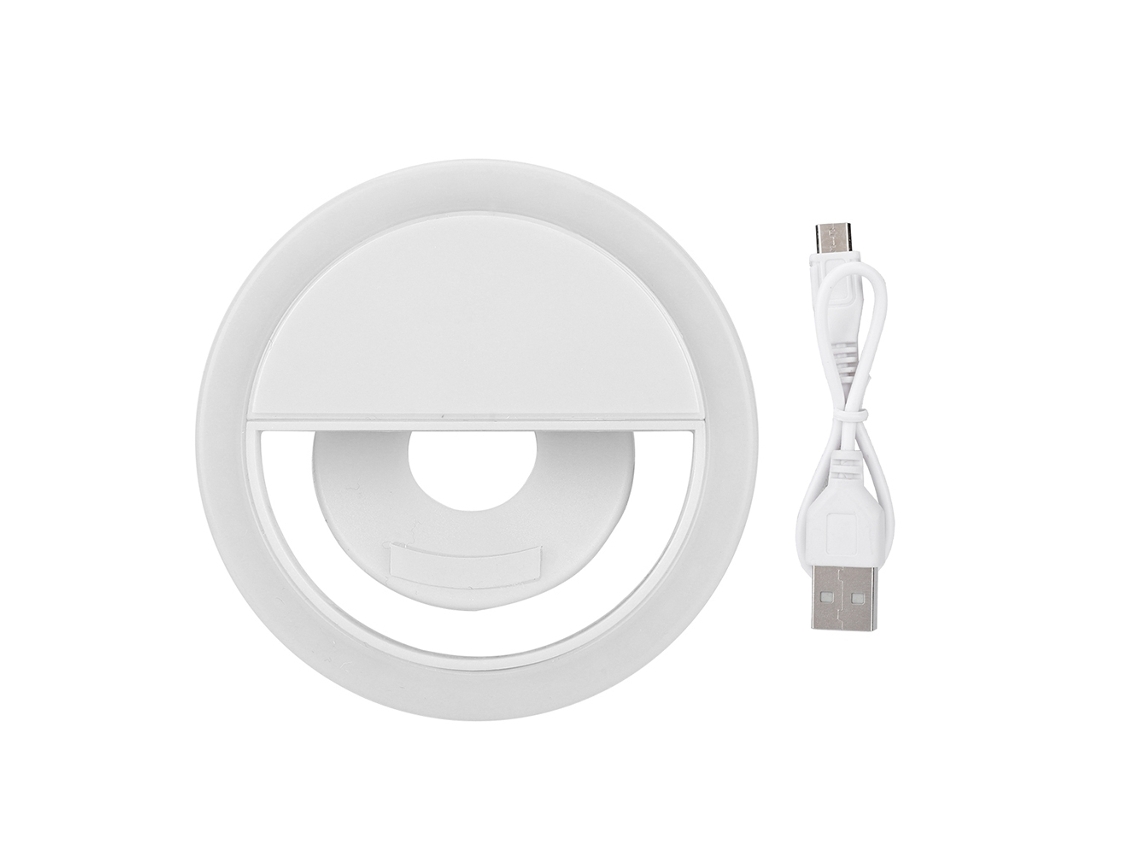 Anel de luz LED para selfies com clip, 3 níveis de brilho, portátil, USB, branco S/MARCA